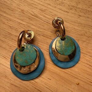 Chic Gold and Blue Layered Earrings
